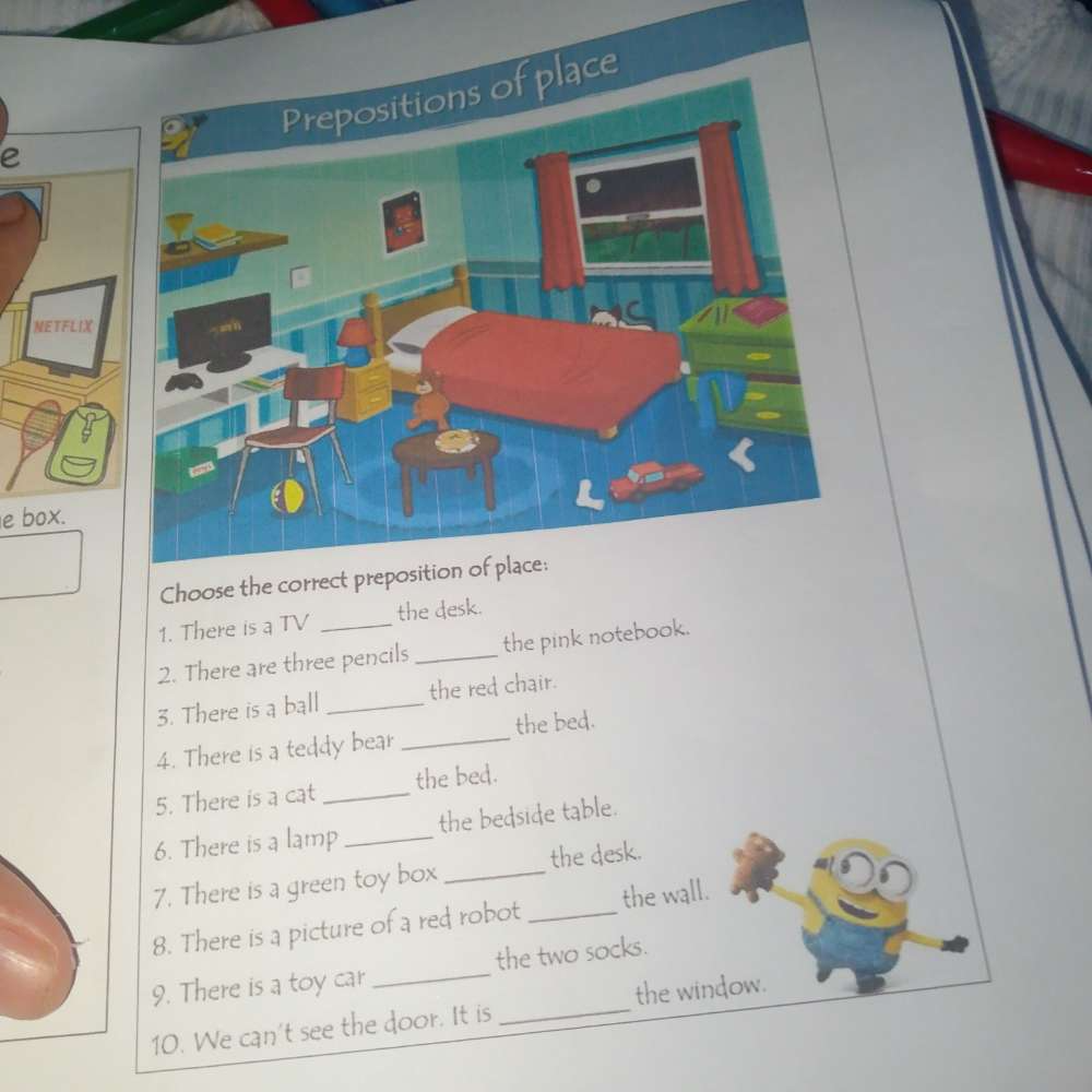 Solved: Prepositions of place e e box. Choose the correct preposition ...