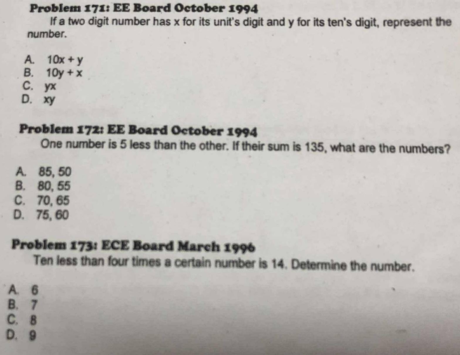 Solved: Problem 171: EE Board October 1994 If a two digit number has x ...