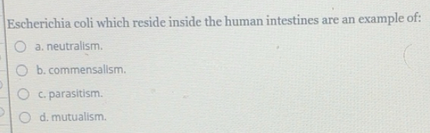 Solved: Escherichia coli which reside inside the human intestines are ...