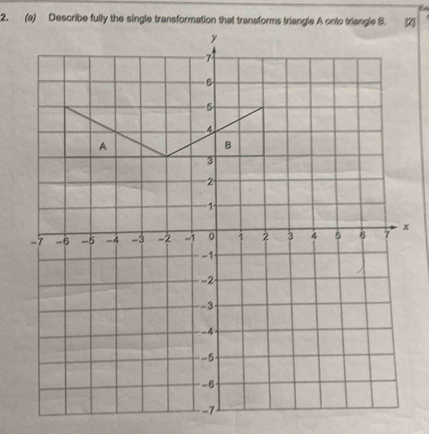 E
2. (a) Describe fully the single transformation that transforms triangle A onto triangle B.2