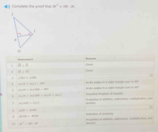 Complete the proof that DC^2=HK-JK.