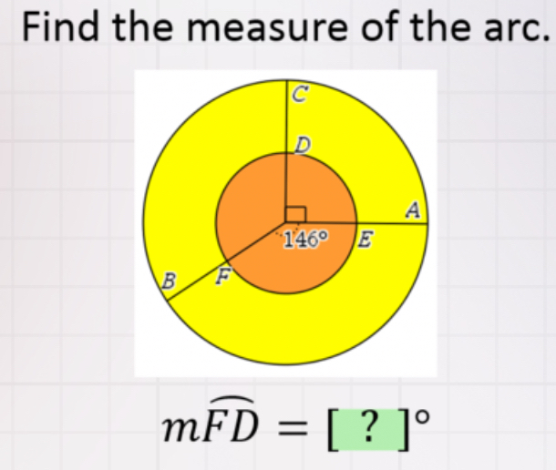 Find the measure of the arc.
moverline FD=[?]^circ 