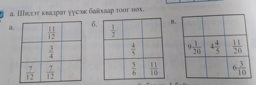 а. Шилэт κвалрат уусэж байхаар τоог нθх.
6.
B.
a.