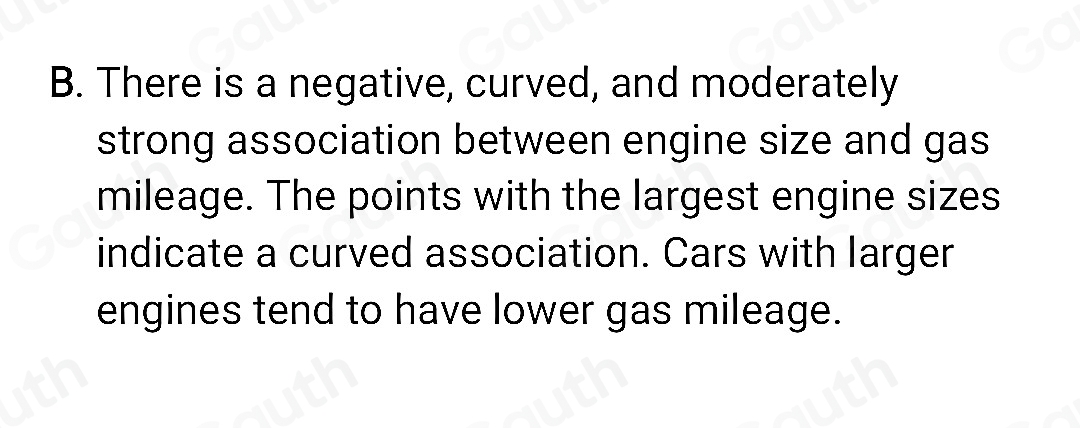 Solved: The accompanying scatterplot shows engine size (displacement ...