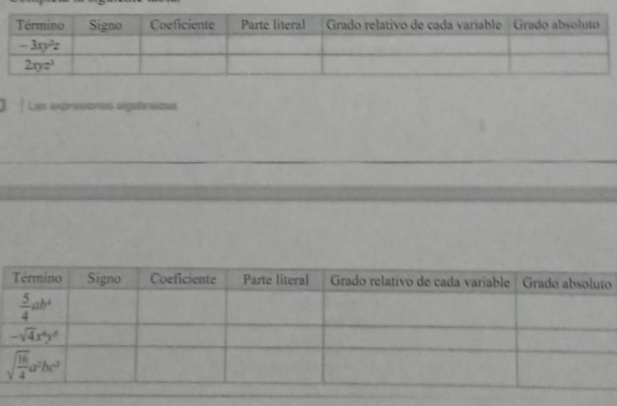 Las expresiones algebraizes
o