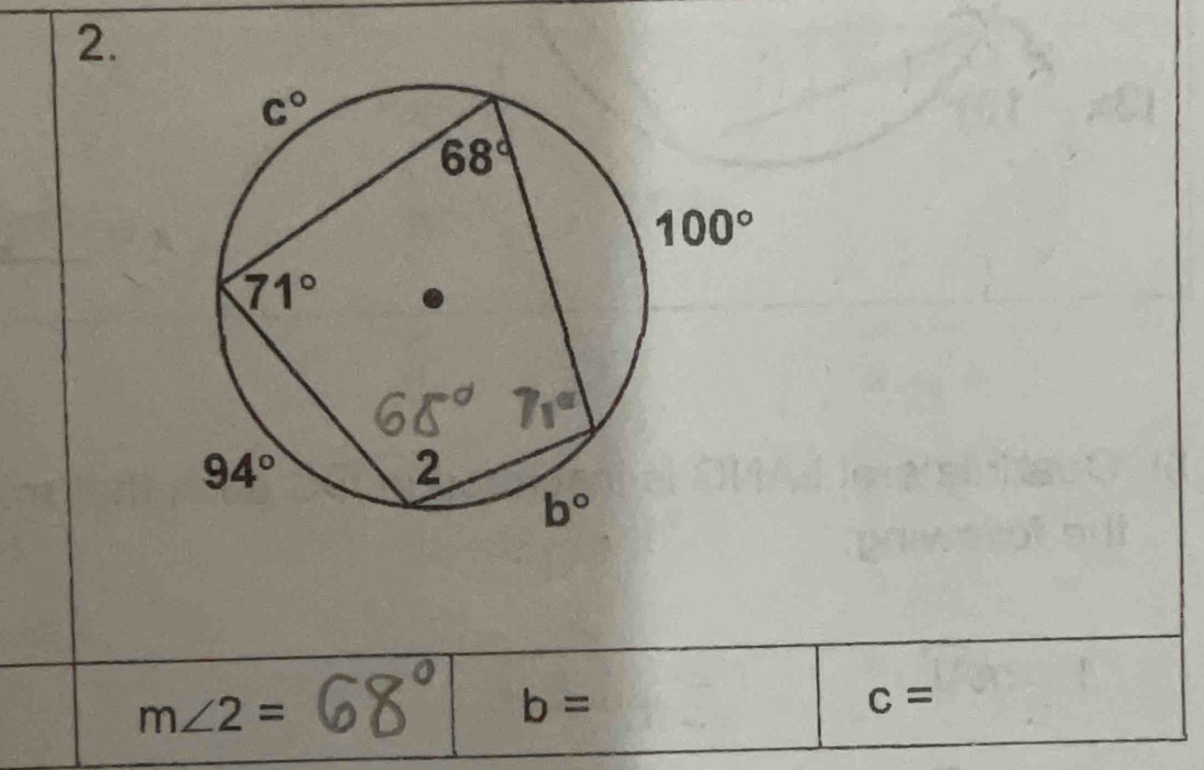 m∠ 2=
b=
c=