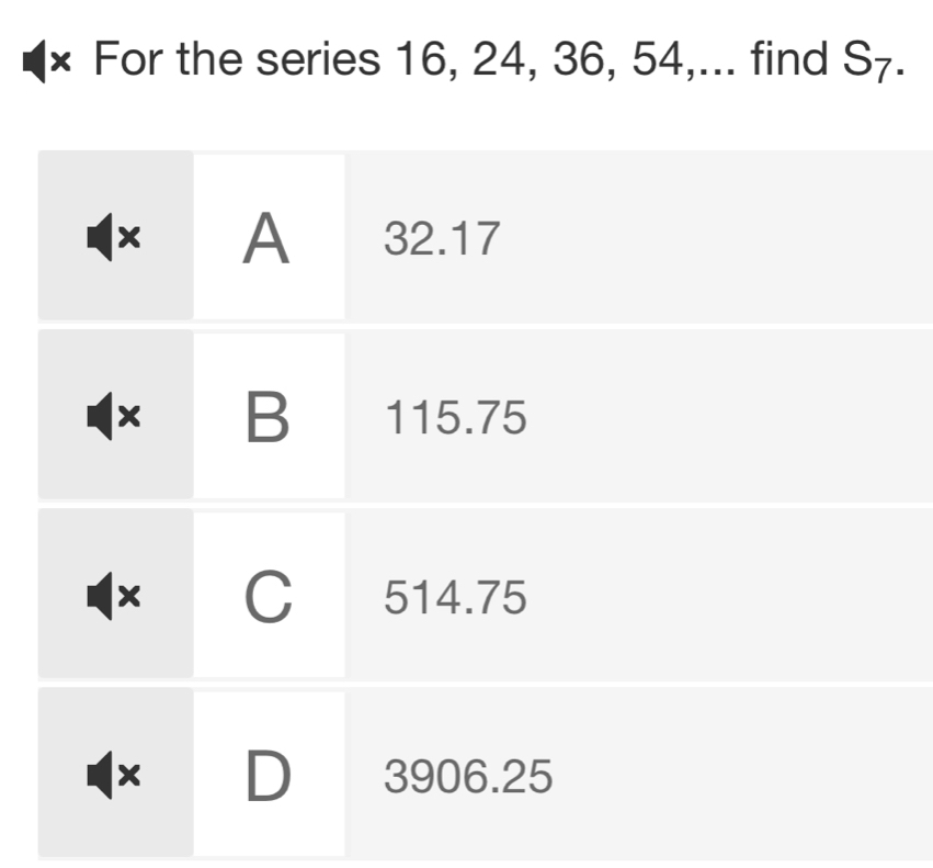 For the series 16, 24, 36, 54,... find S_7.