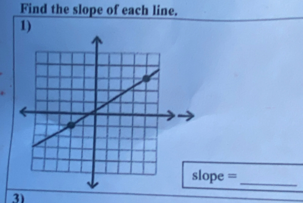 Find the slope of each line. 
1)
ope = _ 
3)