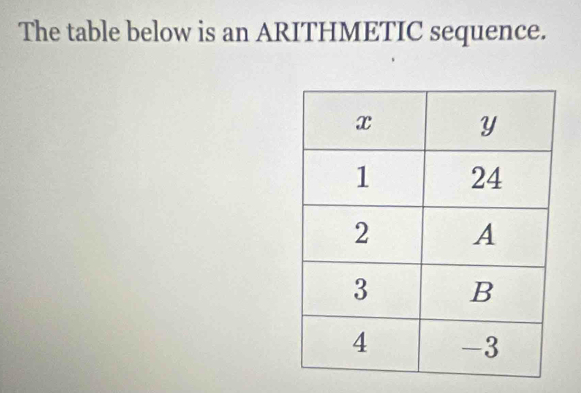 The table below is an ARITHMETIC sequence.