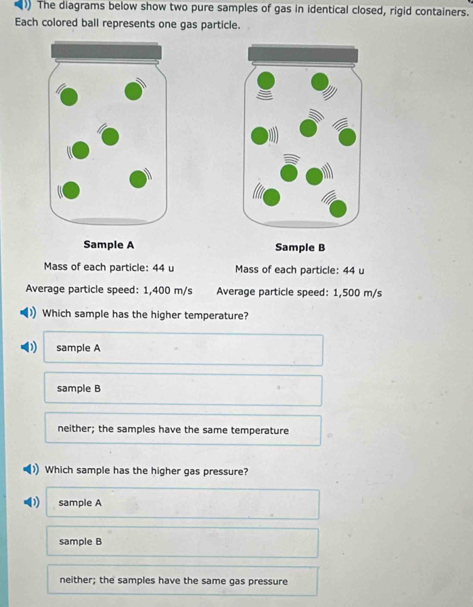 Solved: )) The diagrams below show two pure samples of gas in identical ...