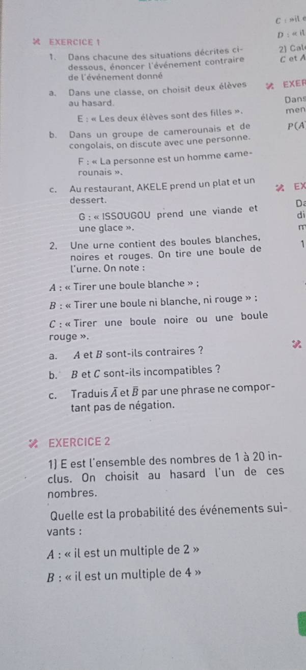 Solved: »il e D : « il EXERCICE 1 1. Dans chacune des situations ...
