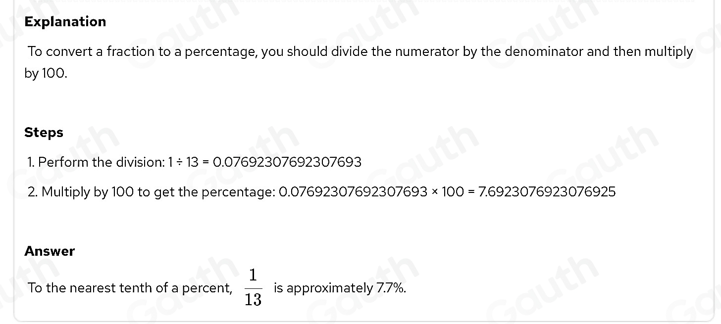 Solved: Write the fraction in percent notation to the nearest tenth of ...