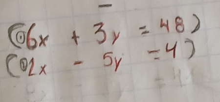 (66x+3y=48)
(02x-5y=4)