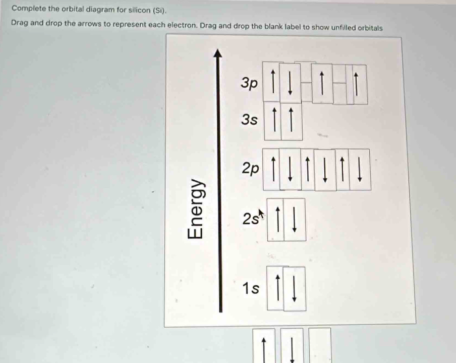 Solved: Complete the orbital diagram for silicon (Si). Drag and drop ...