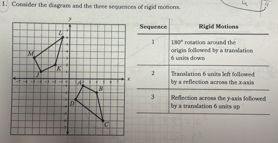 Consider the diagram and the three sequences of rigid motions.