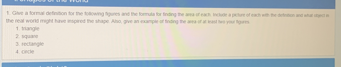 Solved: Give a formal definition for the following figures and the ...
