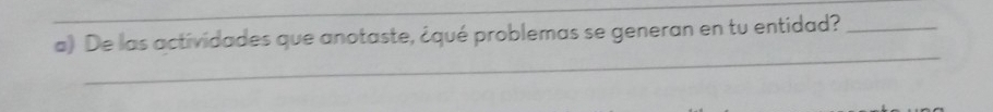 De las actividades que anotaste, ¿qué problemas se generan en tu entidad?_ 
_