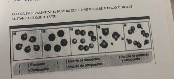 de 
COLOCA EN EL PARENTESIS EL NUMERO QUE CORRESPONDE DE ACUERDO AL TIPO DE 
SUSTANCIA DE QUE SE TRATE. 
) Compuesta