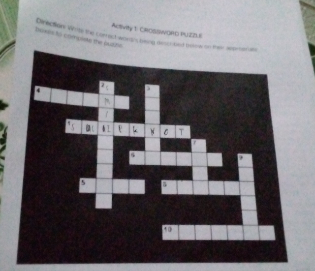 Activity 1: CROSSWORD PUZZLE 
boxs to complete the pu Direction Write the correct word's being desch