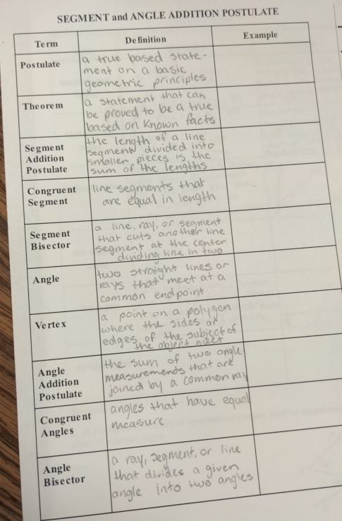 SEGMENT and ANGLE ADDITION POSTULATE
P
T