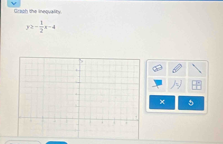 Graph the inequality.
y≥ - 1/2 x-4
×