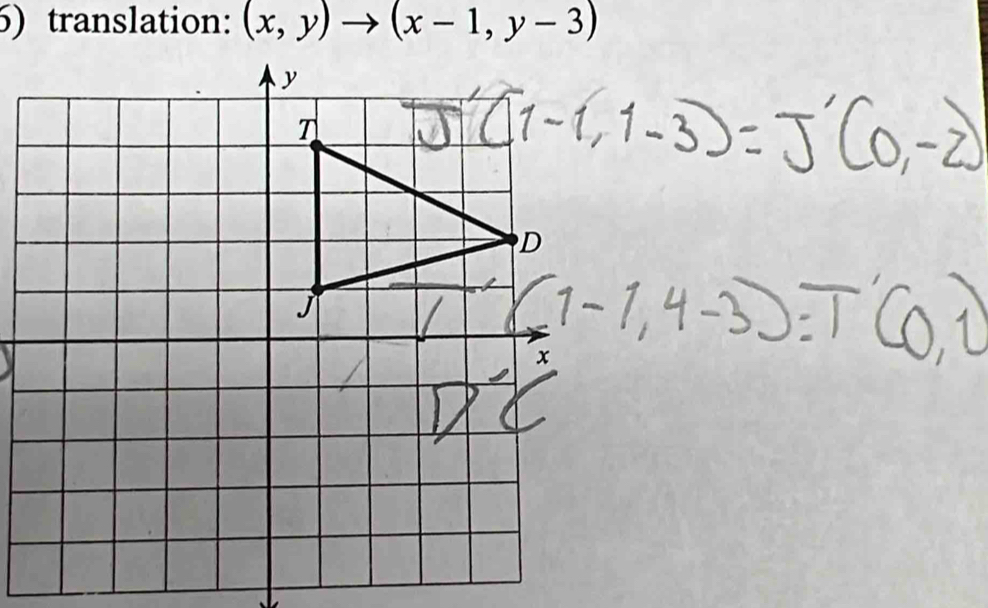 translation: (x,y)to (x-1,y-3)