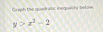 Graph the quadratic inequality below.
y>x^2-2