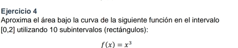 Resuelto:Aproxima el área bajo la curva de la siguiente función en el ...
