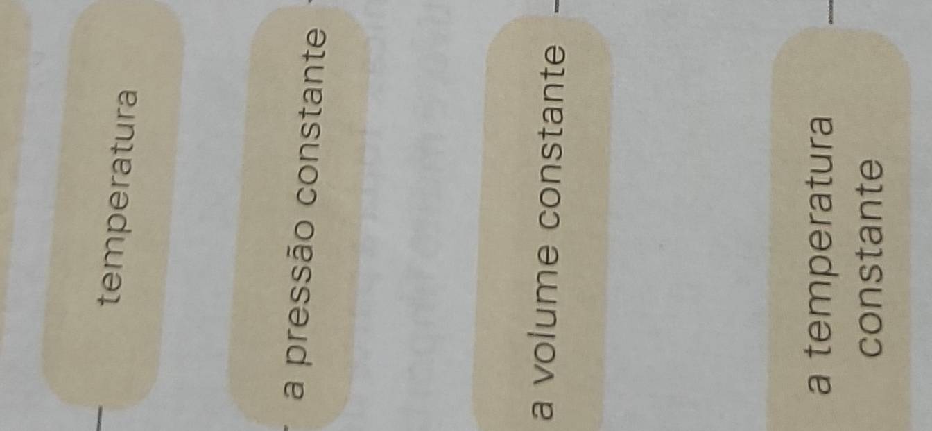 temperatura 
a pressão constante 
a volume constante 
a temperatura 
constante