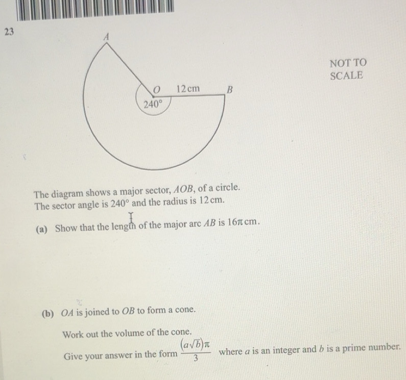 Gelöst:NOT TO SCALE The diagram shows a major sector, AOB, of a circle ...