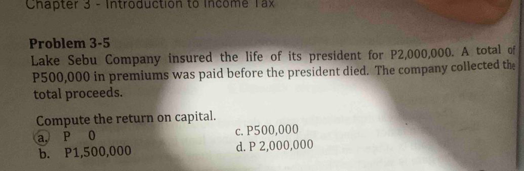 Solved: Chapter 3 - Introduction to Income Tax Problem 3-5 Lake Sebu ...