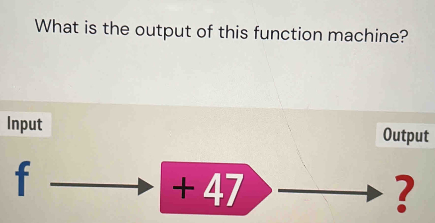 What is the output of this function machine? 
Input Output
f
+ 47
?