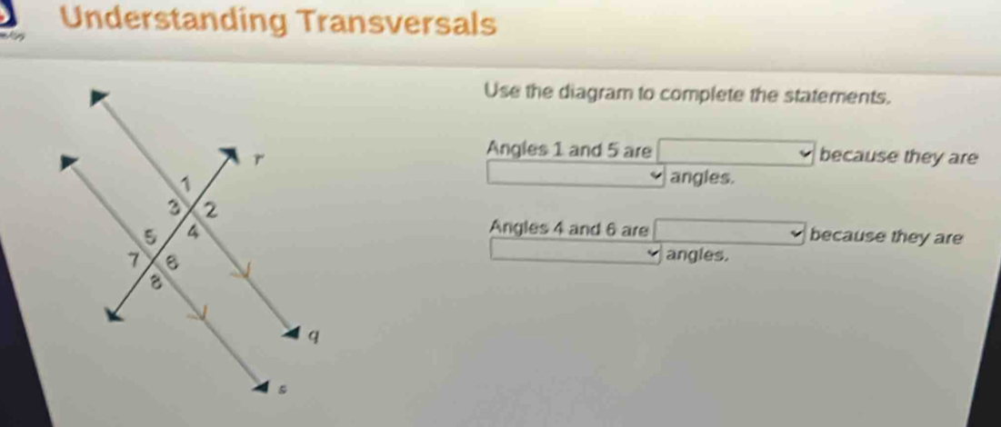 Solved: Understanding Transversals Use the diagram to complete the ...