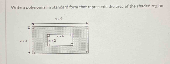 Write a polynomial in standard form that represents the area of the shaded region.