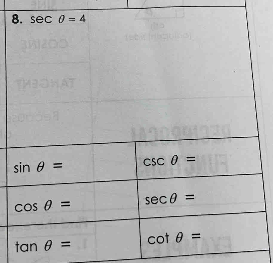 sec θ =4