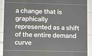 a change that is 
graphically 
represented as a shift 
of the entire demand 
a curve