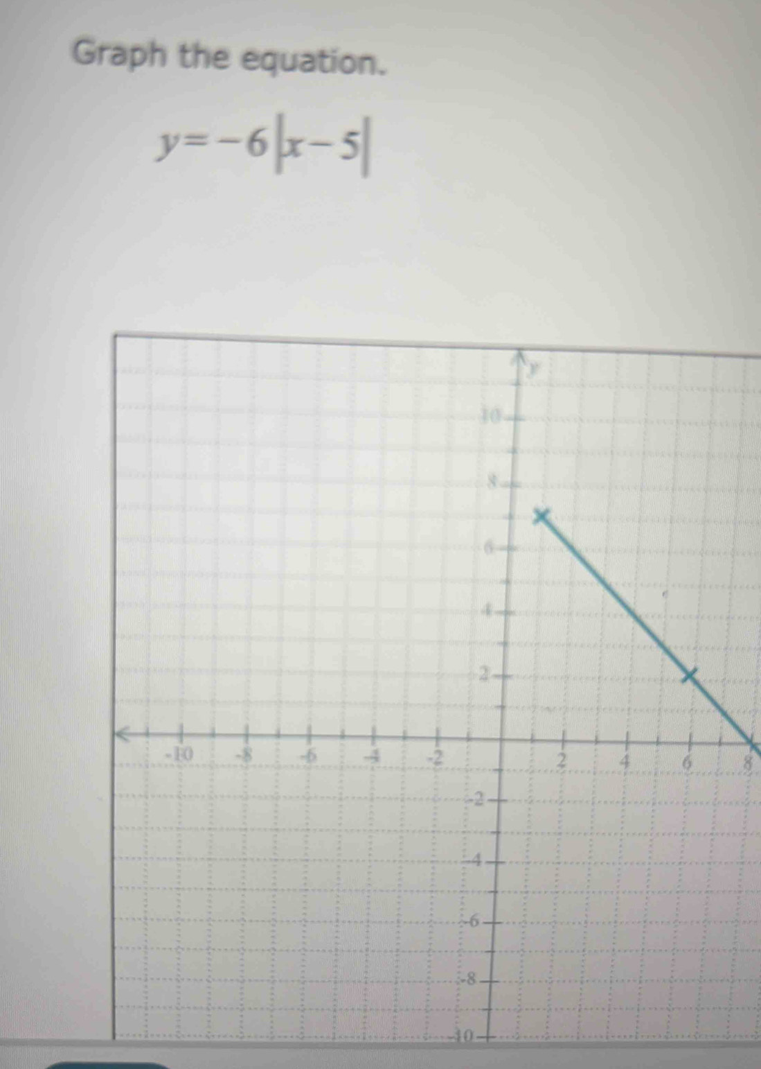 Graph the equation.
y=-6|x-5|
8
-40