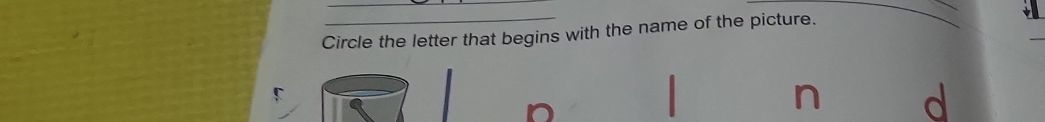 Circle the letter that begins with the name of the picture. 
_ 
n