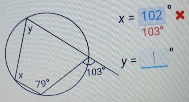 x= 102/103° ^circ 
。