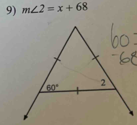 m∠ 2=x+68