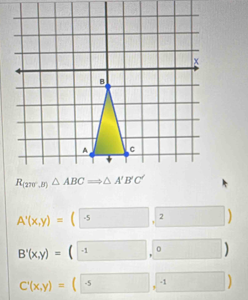 1
A'(x,y)=( -5
,
2
)
B'(x,y)= / -1 0
)
C'(x,y)= -5 -1
3
)