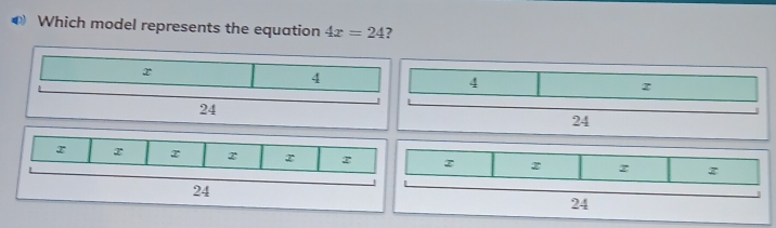 Which model represents the equation 4x=24 ?
4
z
24