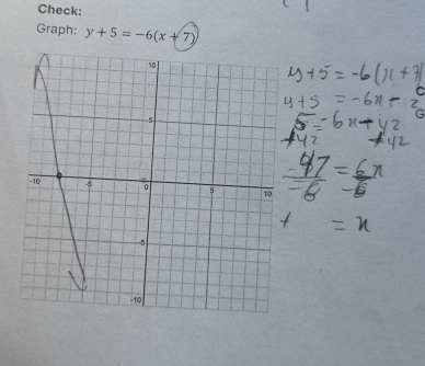 Check: 
Graph: y+5=-6(x+7)
n