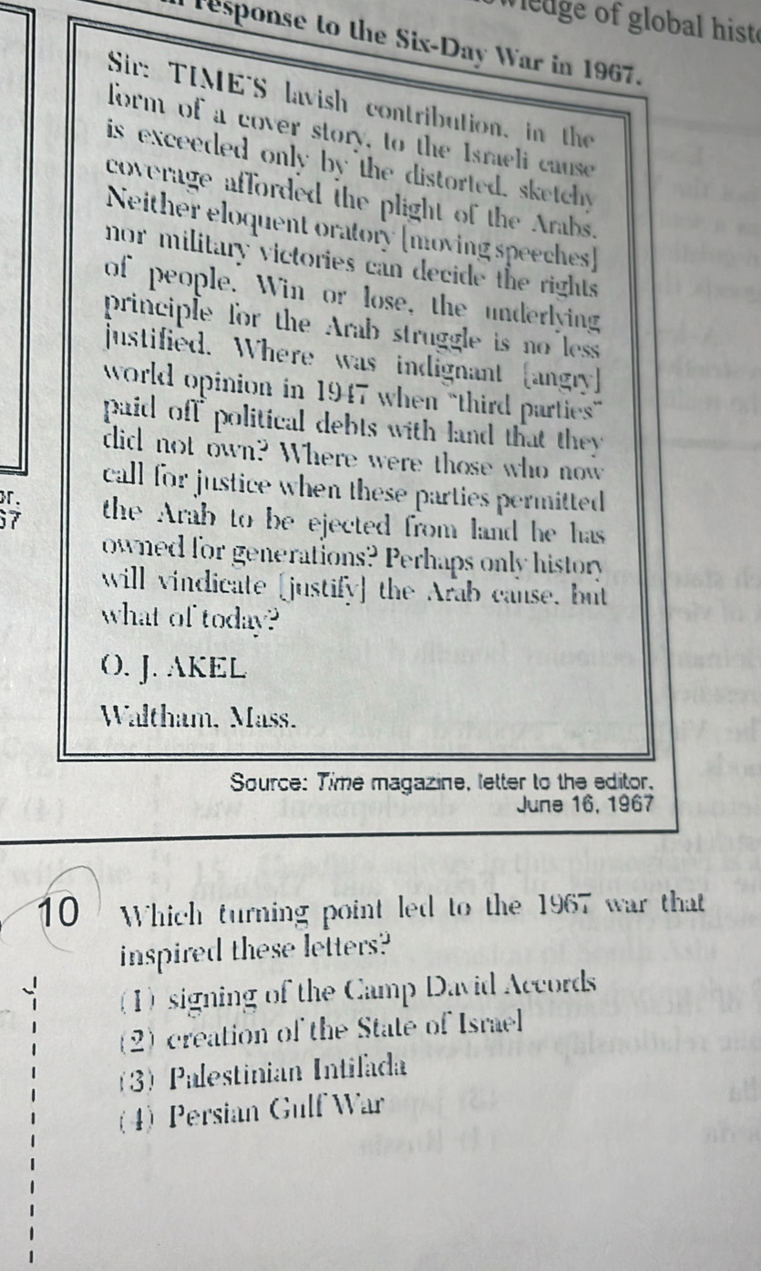Solved: Medge of global histe Tesponse to the Six-Day War in 1967. Sir ...