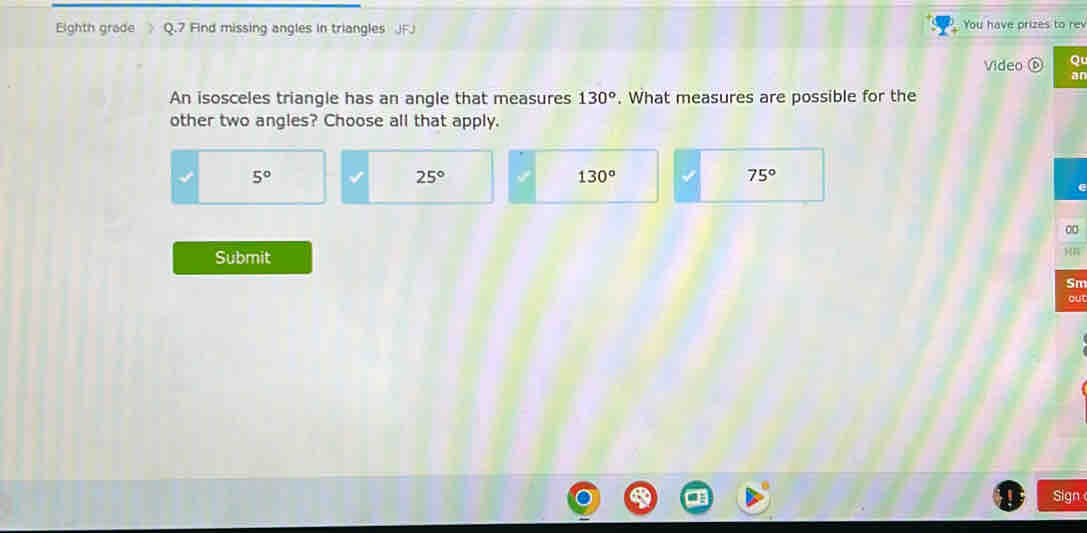 Eighth grade Q.7 Find missing angles in triangles JFJ You have prizes ...