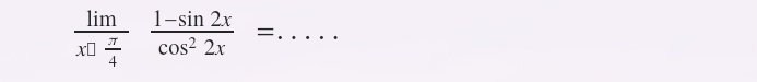 frac limx□  π /4  (1-sin 2x)/cos^22x = _