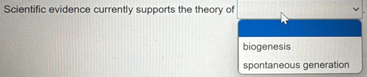 Scientific evidence currently supports the theory of
biogenesis
spontaneous generation