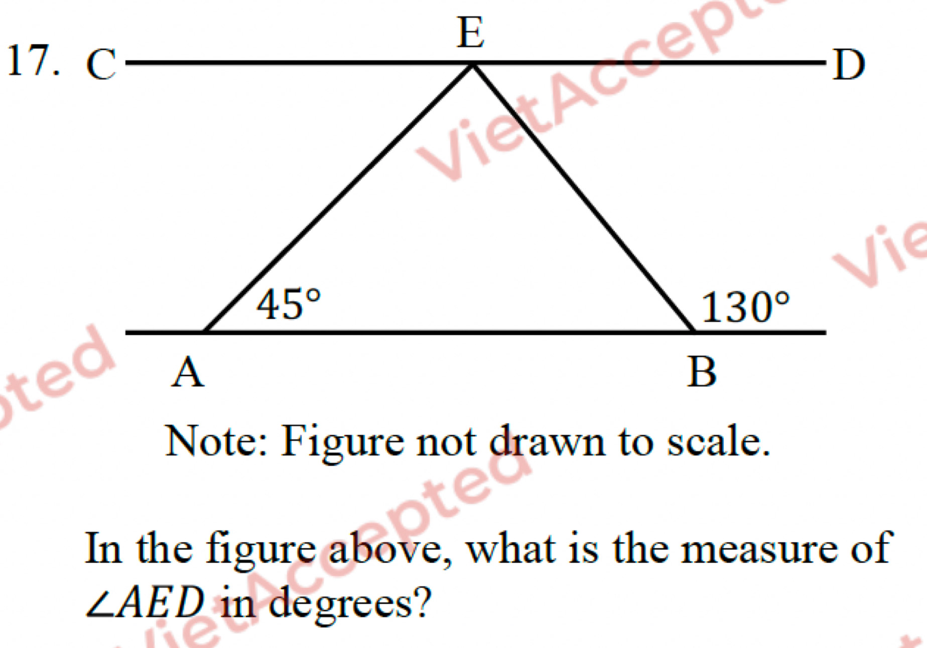 In the figure above, what is the measure of
∠ AED in degrees?