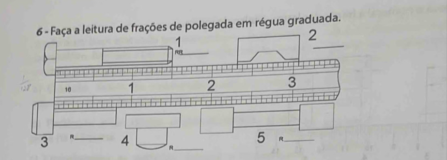 de polegada em régua graduada.