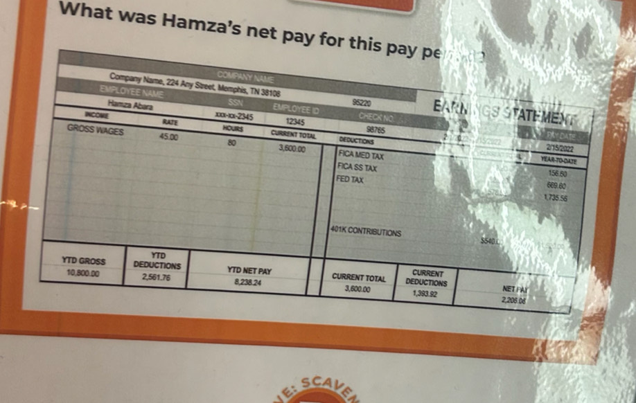 What was Hamza's net pay for 
é scave